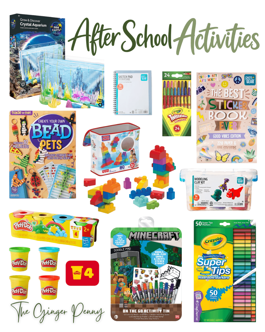 After school activities including crafts, building sets, coloring supplies, Play-Doh and kids activity kits