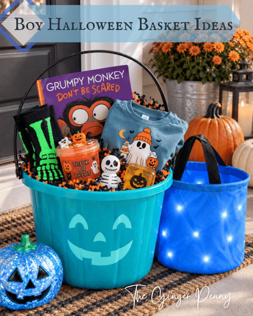 Boy Boo Basket ideas with fun Halloween toys, activities, treats and spooky season surprises