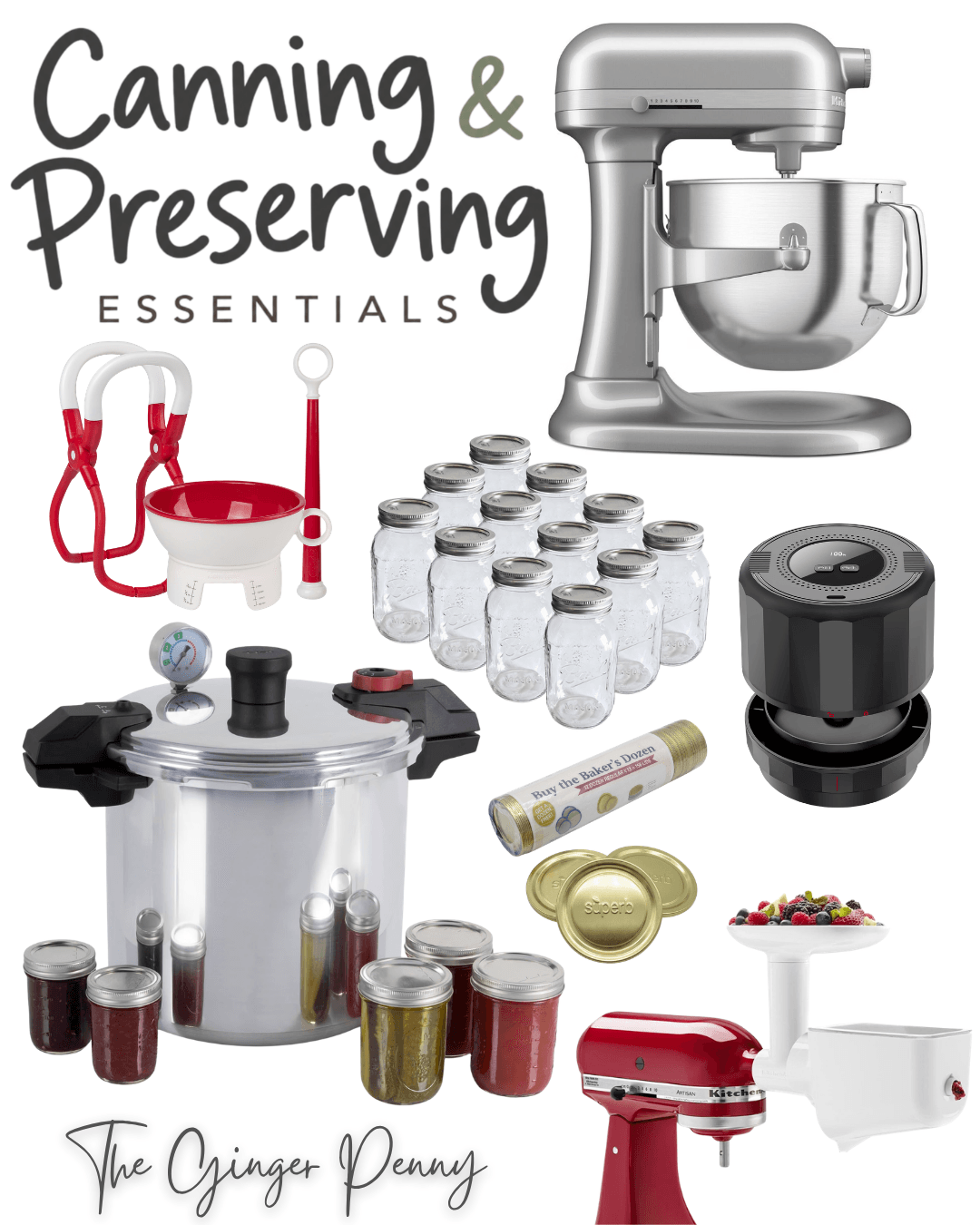 Canning and preserving essentials from Amazon including canning jars, pressure canner, jar tools and food preserving supplies