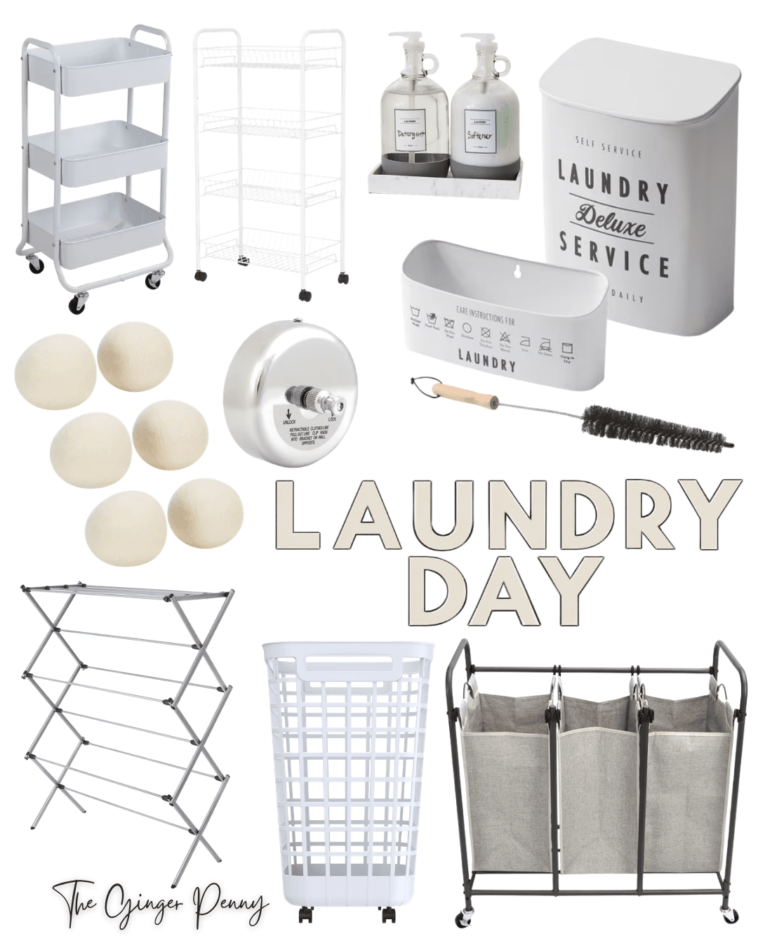 Laundry room finds including hampers, drying racks, storage carts and laundry organizers