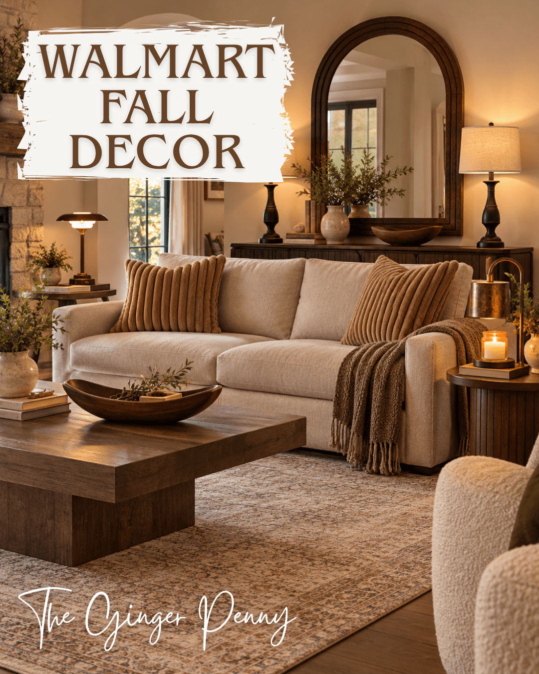 Cozy fall living space finds with warm seasonal decorations and autumn home decor